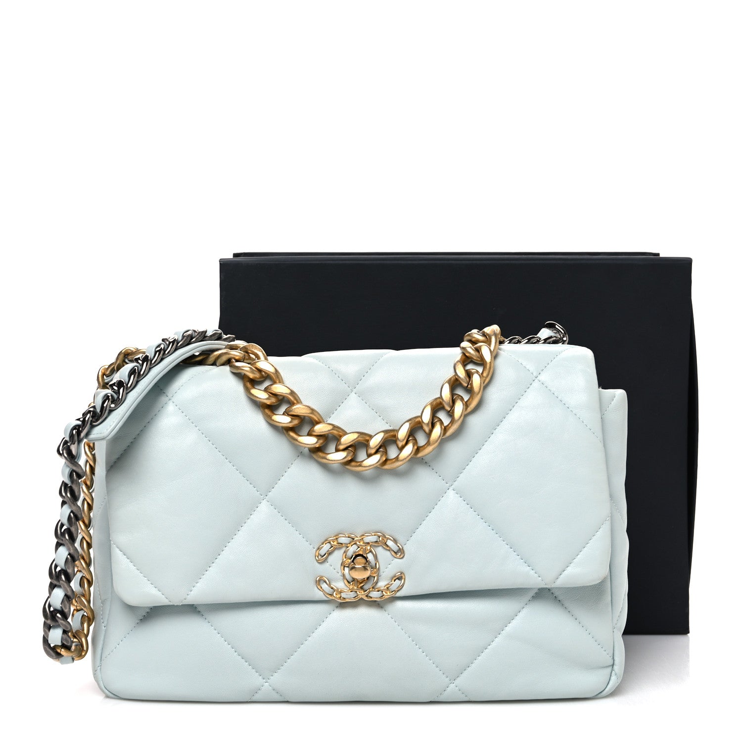 Chanel Lambskin Quilted Large Chanel 19 Flap Light Blue 1884116