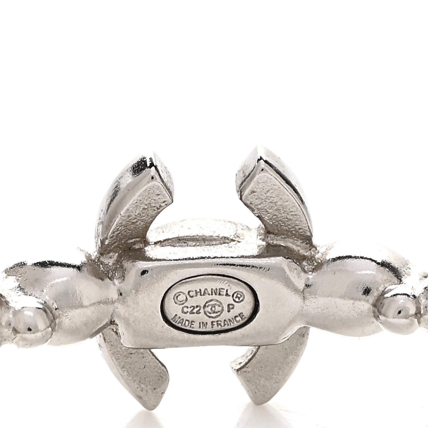 Chanel Metal Crystal CC Hoop Earrings Silver 4 of 4