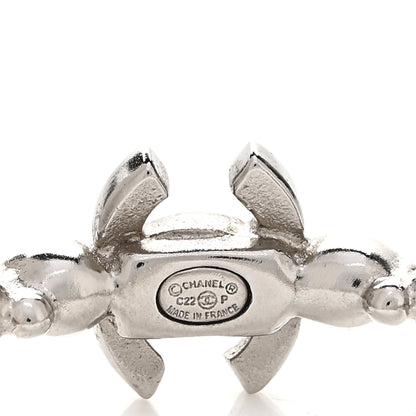 Chanel Metal Crystal CC Hoop Earrings Silver 4 of 4