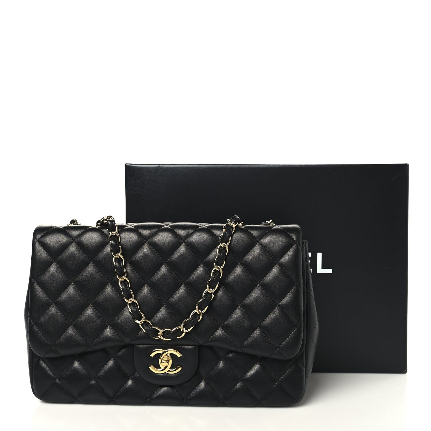 Lambskin Quilted Jumbo Double Flap Black