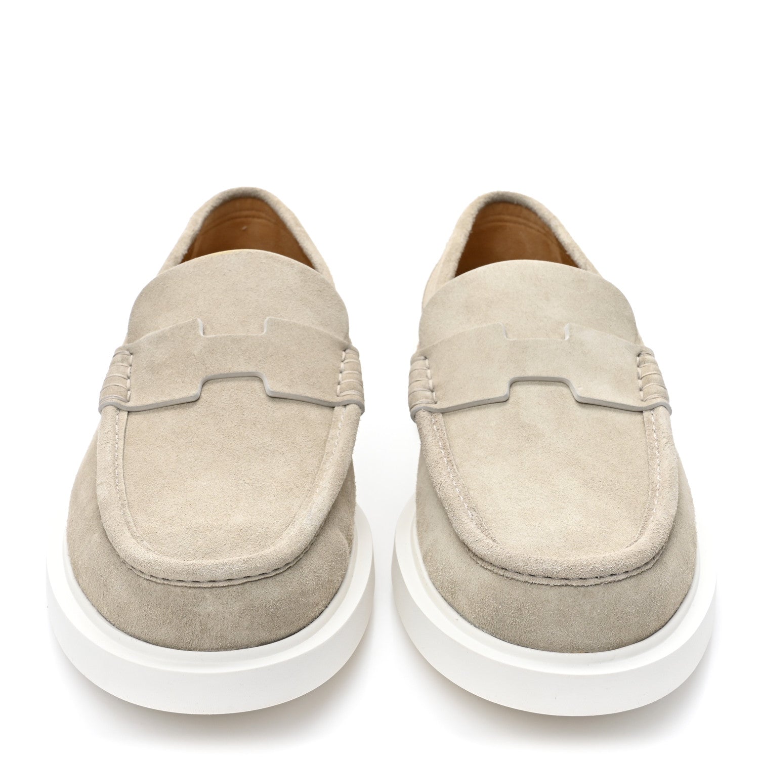 Hermes Suede Goatskin Mens Guillaume Loafers 43.5 Beige Argile 2 of 9
