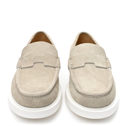 Hermes Suede Goatskin Mens Guillaume Loafers 43.5 Beige Argile 2 of 9