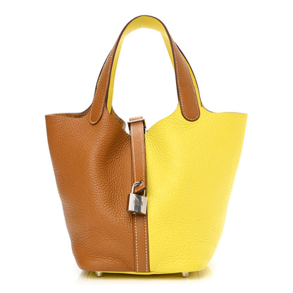 Hermes Taurillon Clemence Casaque Picotin Lock 18 PM Lime Sesame 1 of 10