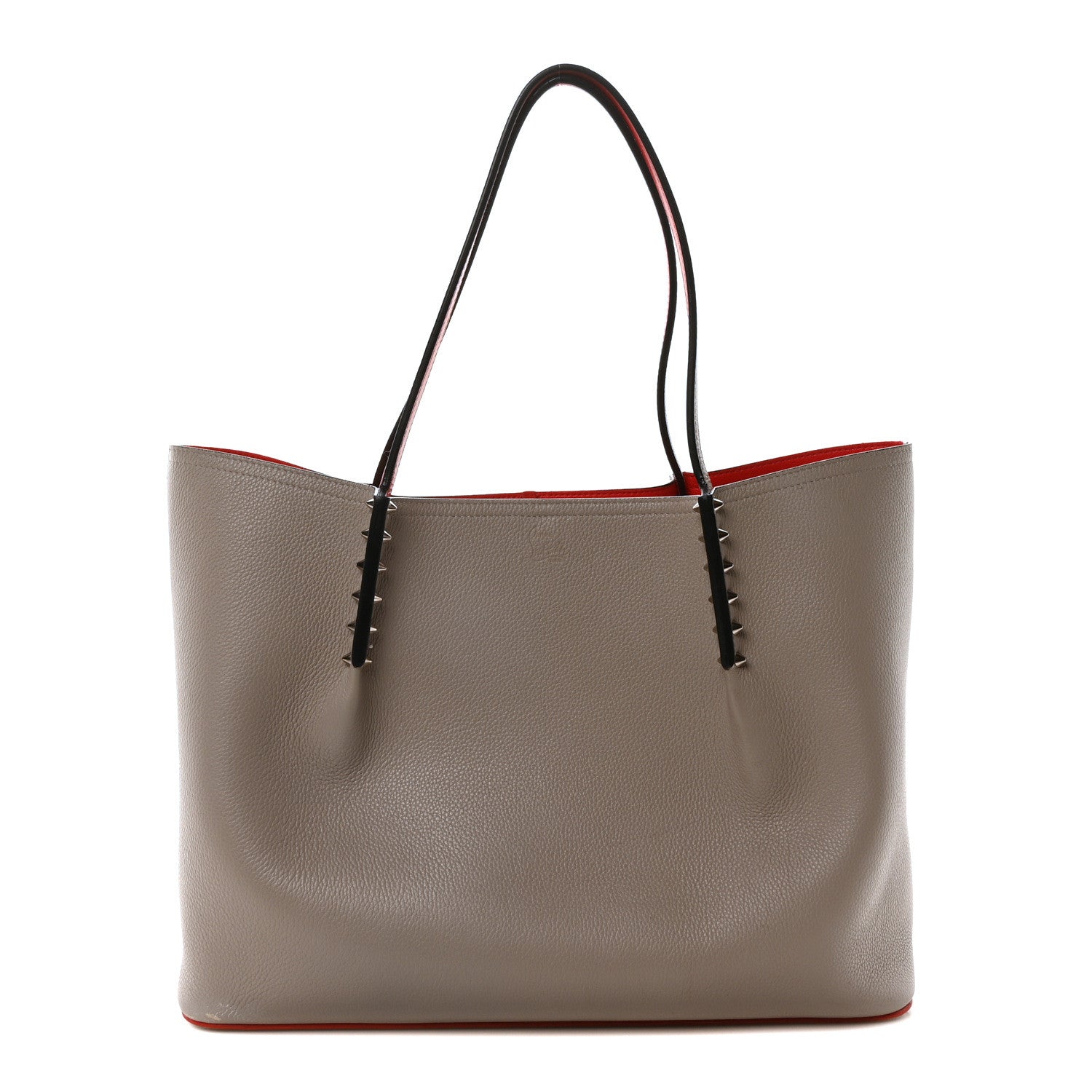 Christian Louboutin Calfskin Spiked Large Cabarock Shopper Tote Grey 1 of 9