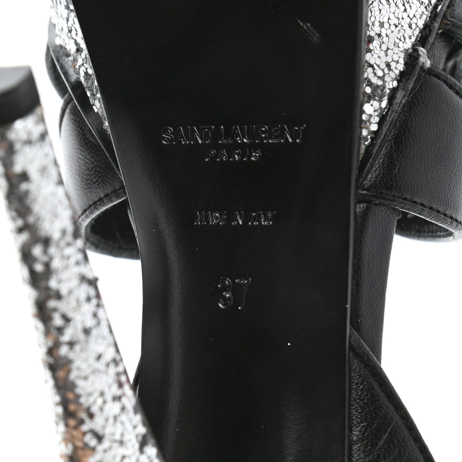 Saint Laurent Nappa Glitter Tribute Sandals 37 Black Argento 6 of 8