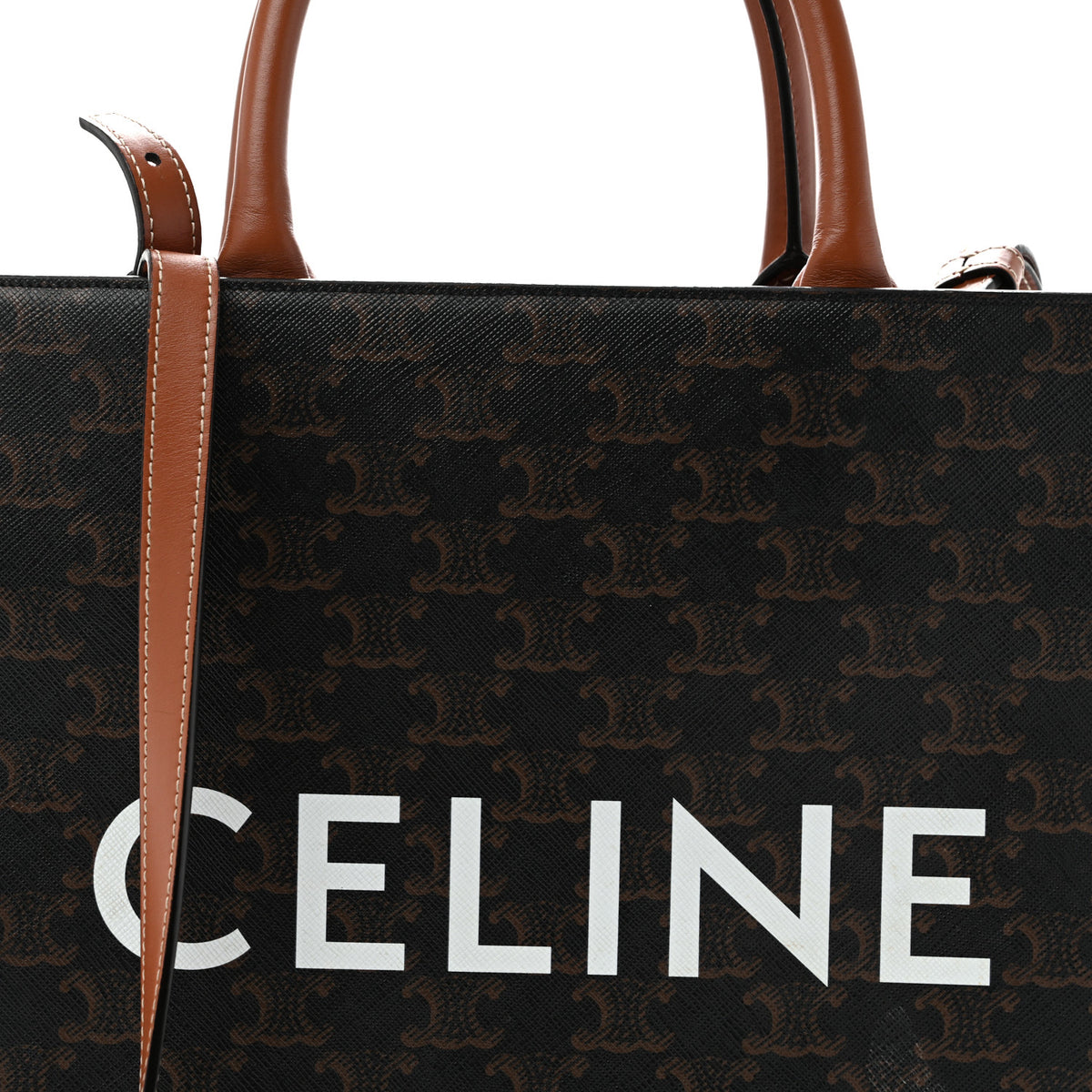 Celine Triomphe Canvas Calfskin Small Vertical Cabas Tan 7 of 15
