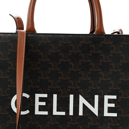 Celine Triomphe Canvas Calfskin Small Vertical Cabas Tan 7 of 15