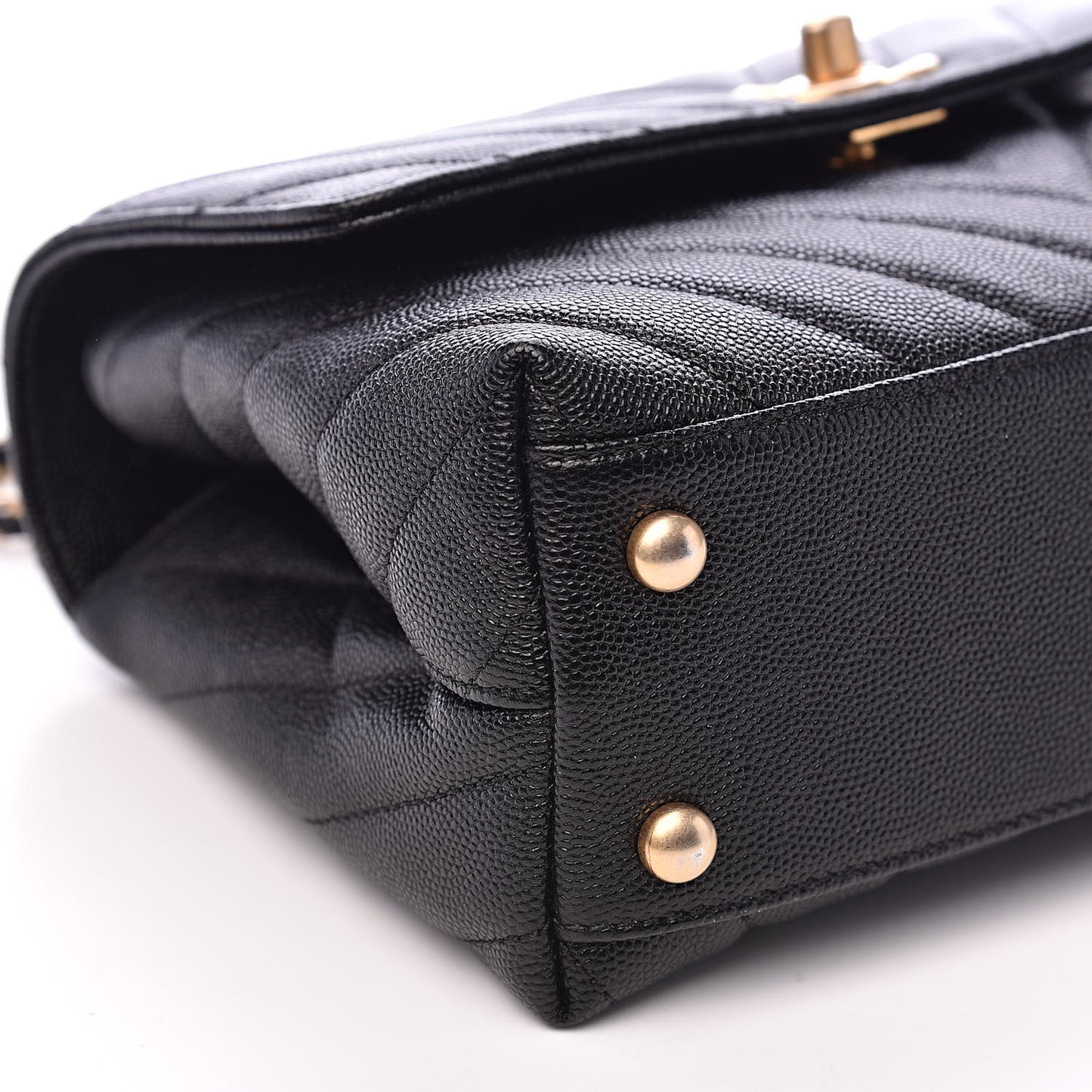 Caviar Chevron Quilted Mini Coco Handle Flap Black