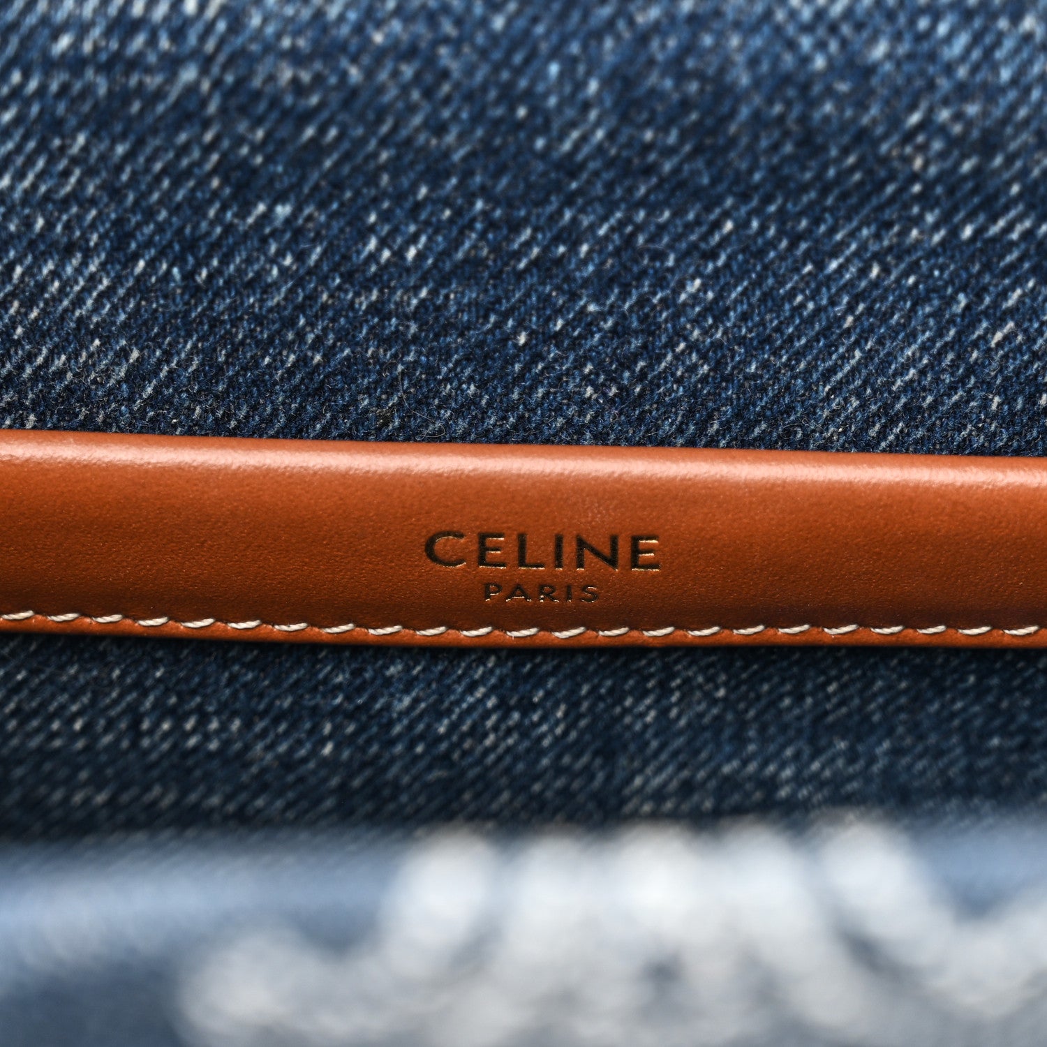 Celine Denim Calfskin Triomphe Print Cabas Blue Tan 6 of 9