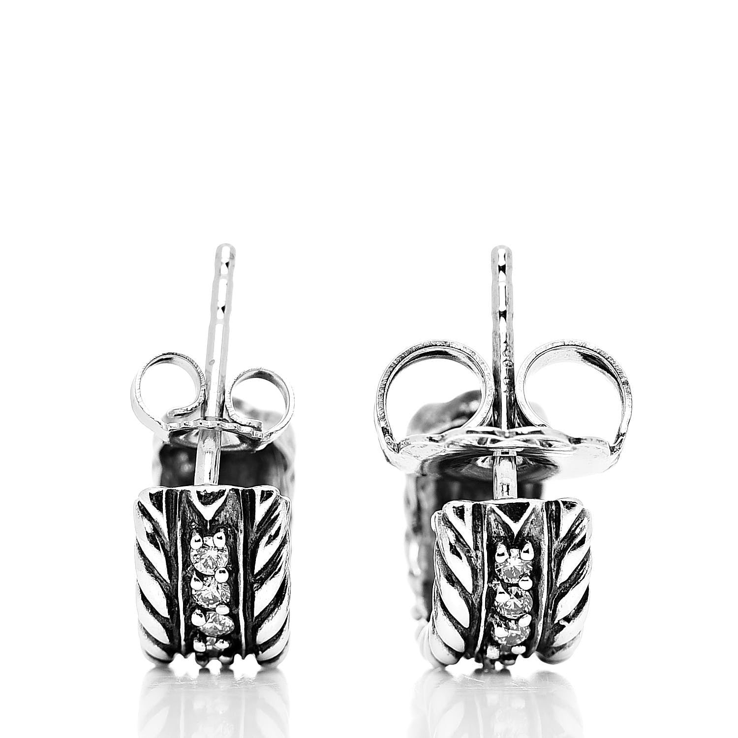 David Yurman Sterling Silver Diamond 12mm Cable Hoop Earrings 3 of 4