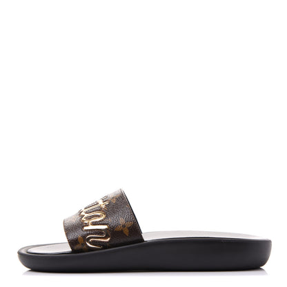 Louis Vuitton Metallic Calfskin Monogram Logo Sunbath Slide Sandals 36 1 of 9