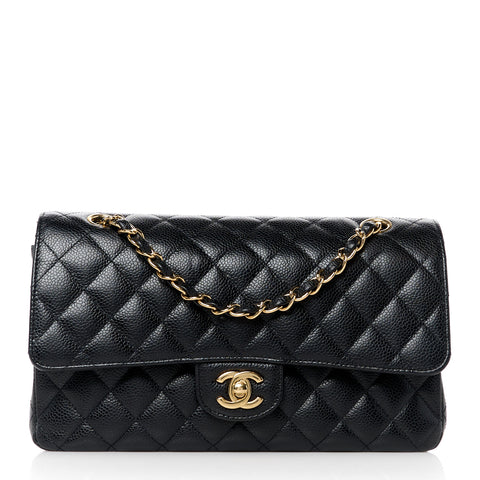 Caviar Quilted Medium Double Flap Black