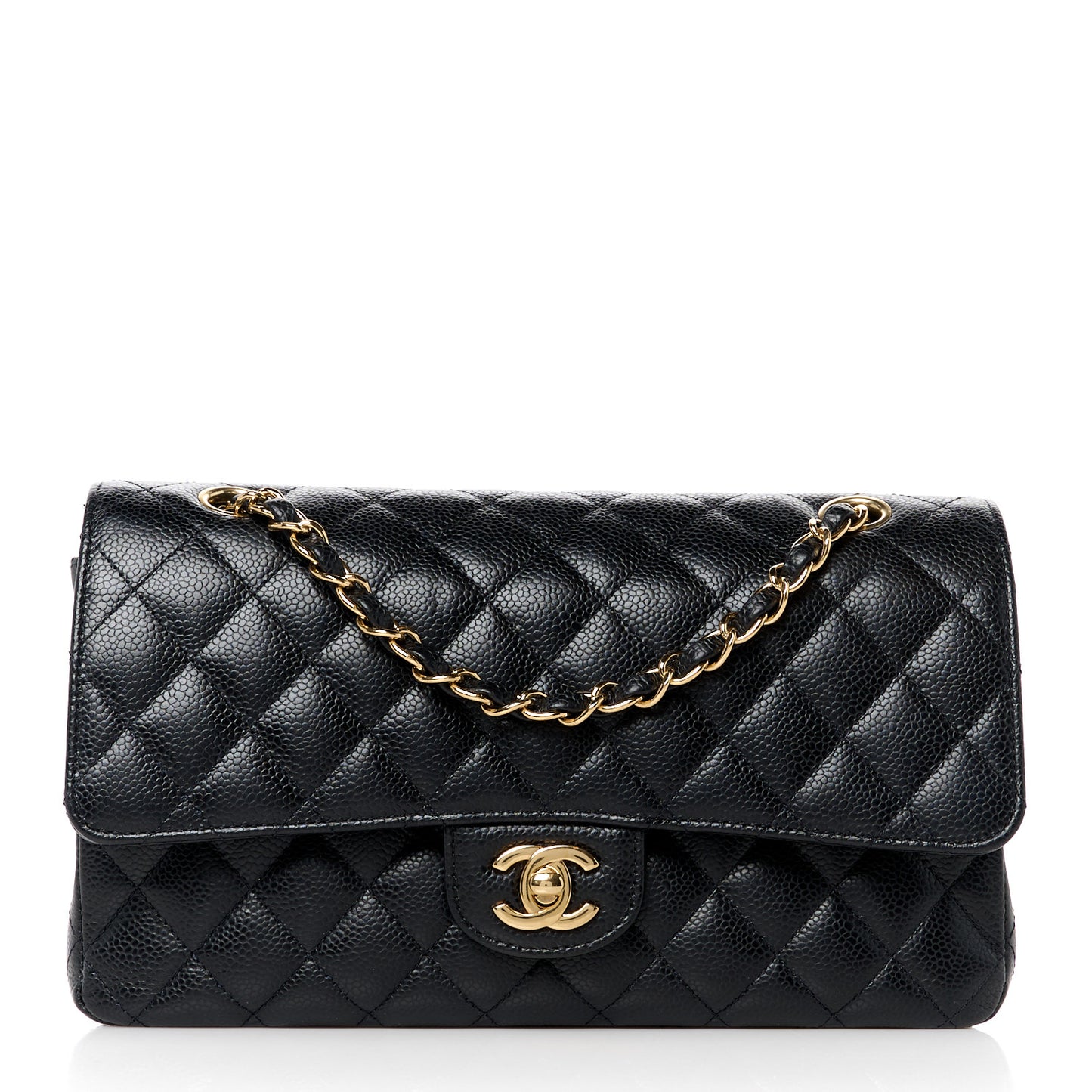 Caviar Quilted Medium Double Flap Black