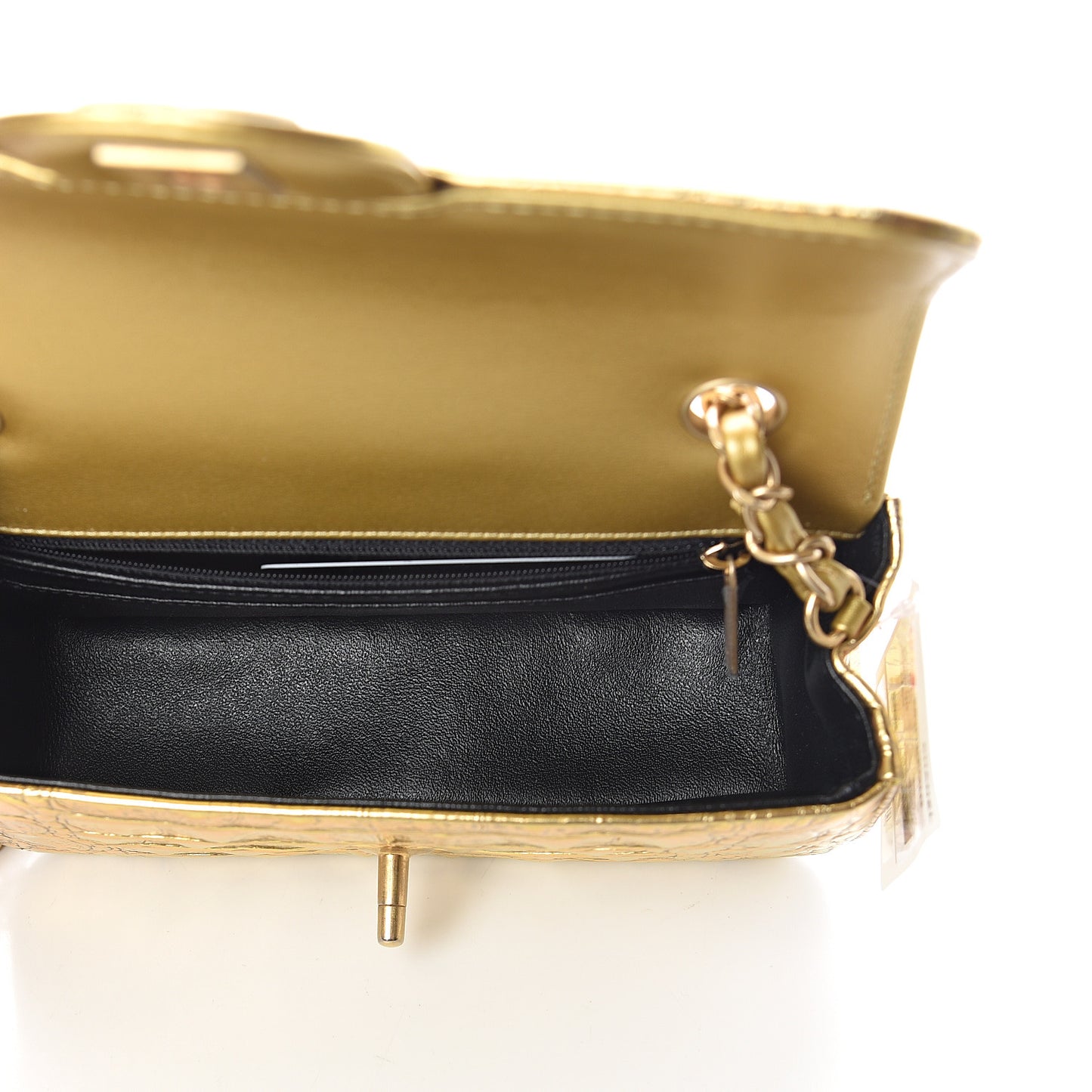 Metallic Calfskin Crocodile Embossed Cocodile Rectangular Mini Flap Gold