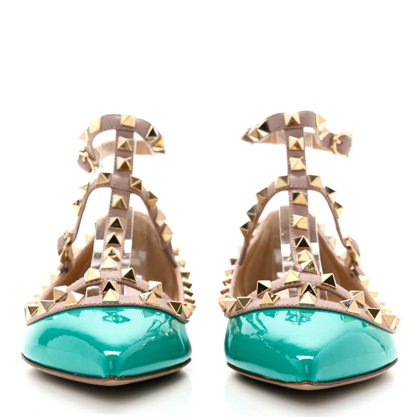 Patent Nappa Rockstud Cage Ballerina Flats 39 Opaline Green Poudre