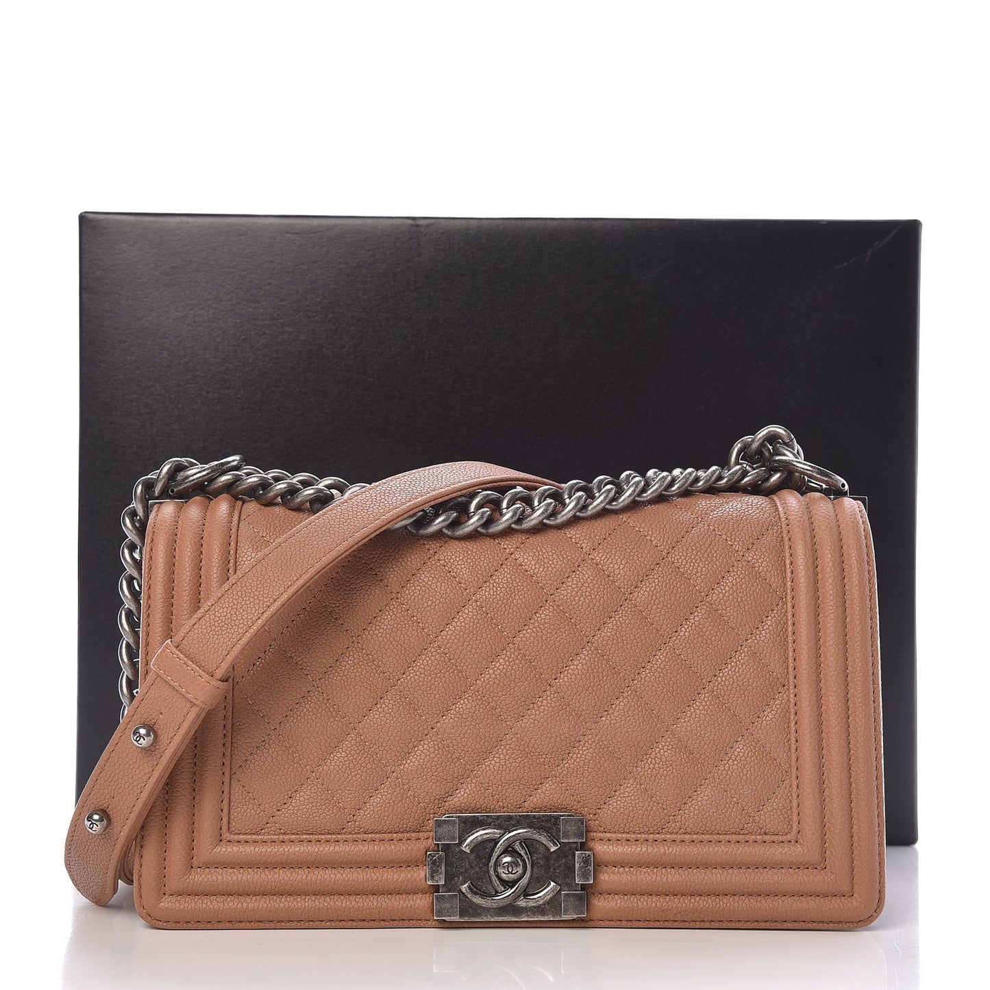 Caviar Quilted Medium Boy Flap Camel