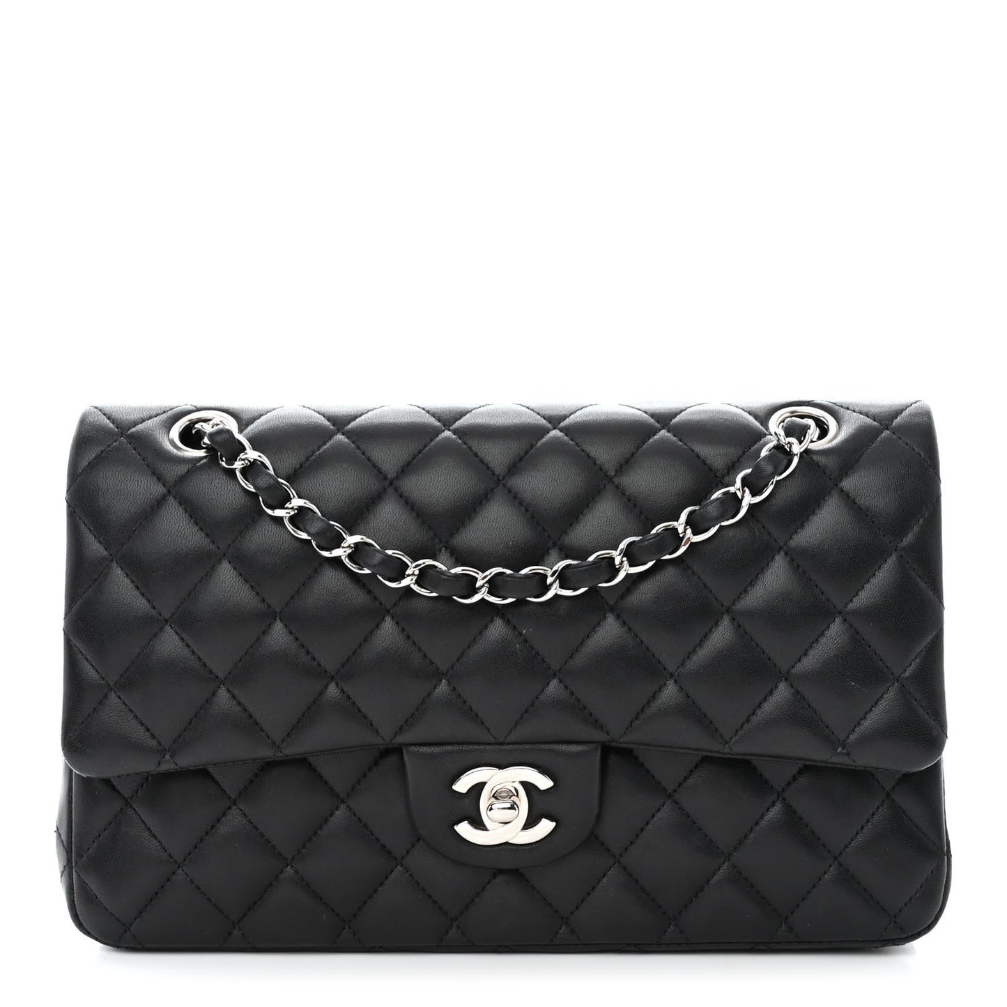 Lambskin Quilted Medium Double Flap Black