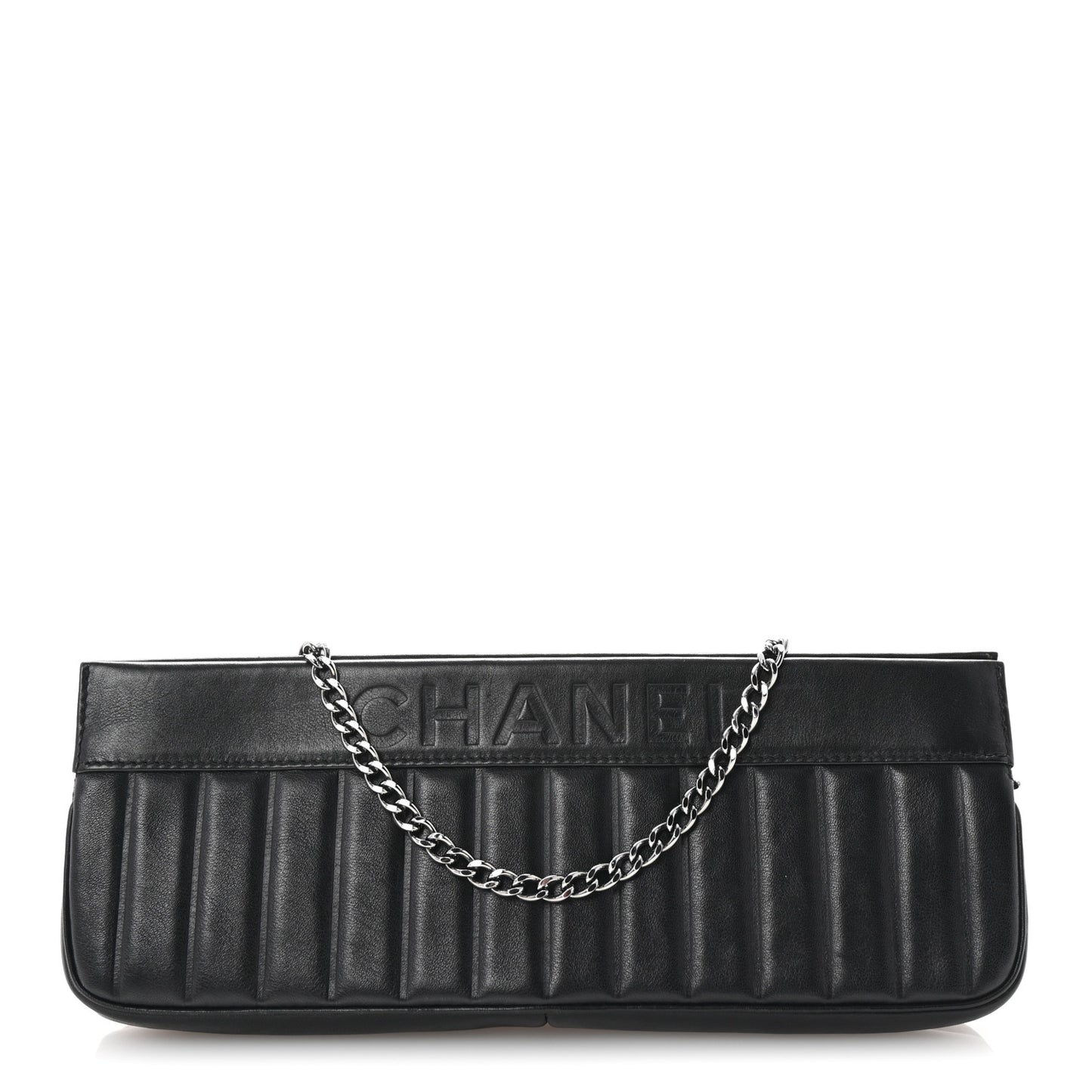 Calfskin Vertical Quilted Lax Clutch With Chain Black