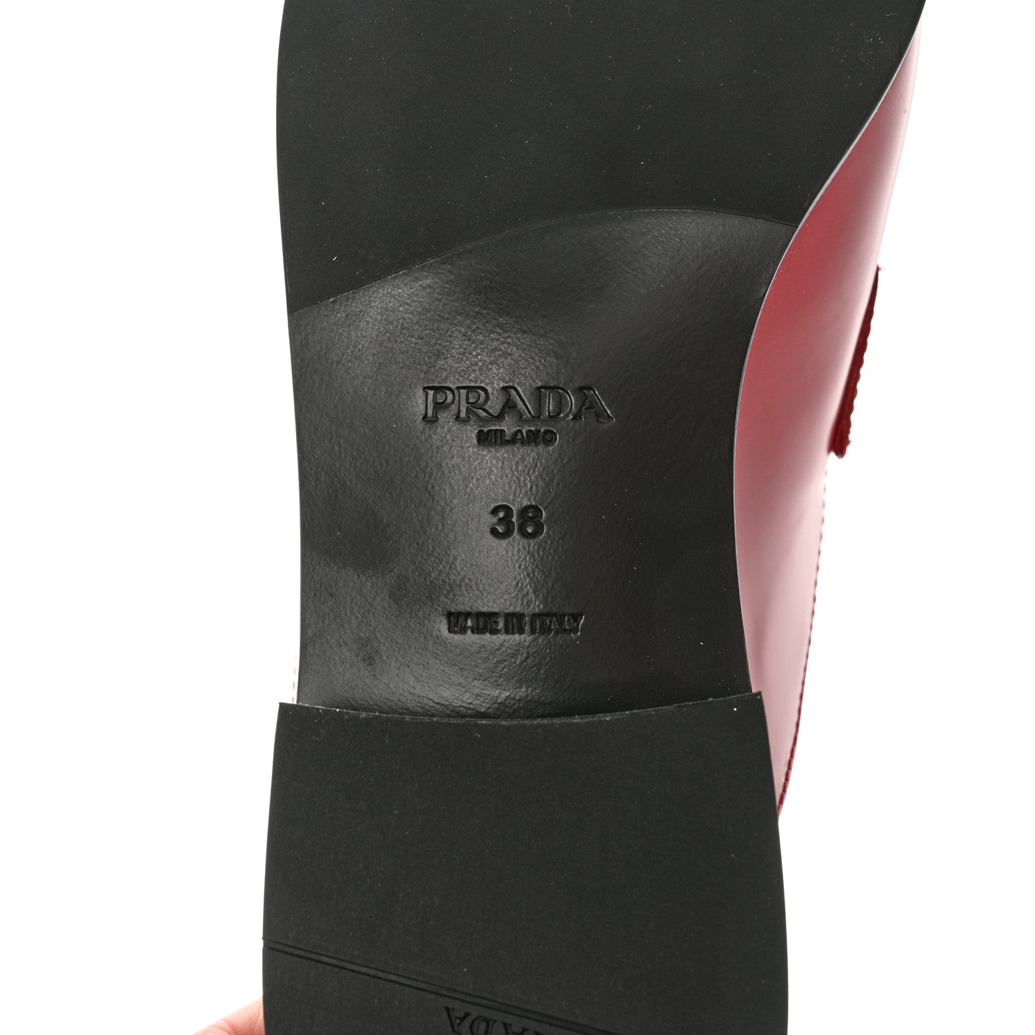 Prada Spazzolato Metal Triangle Logo 25mm Loafer Mules 38 Scarlatto 7 of 9