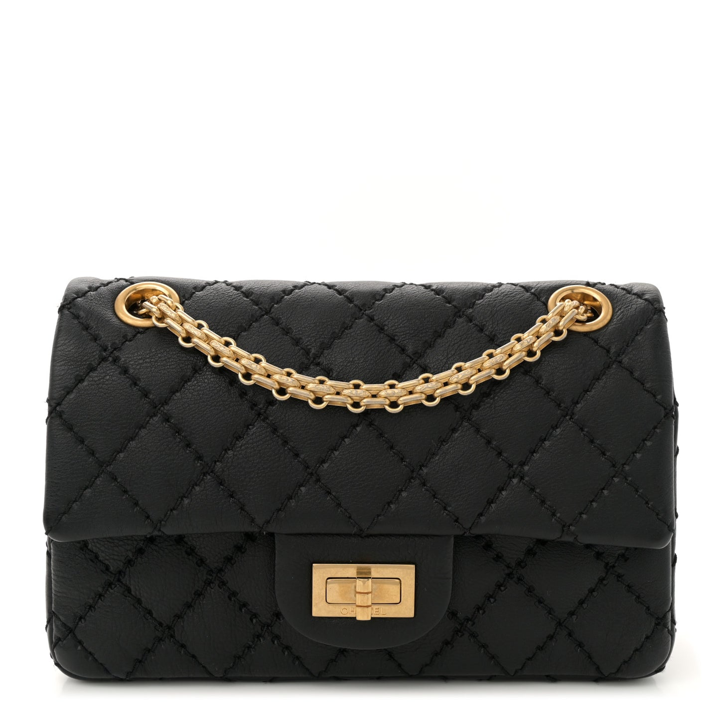 Calfskin Double Stitch 2.55 Reissue 224 Flap Black