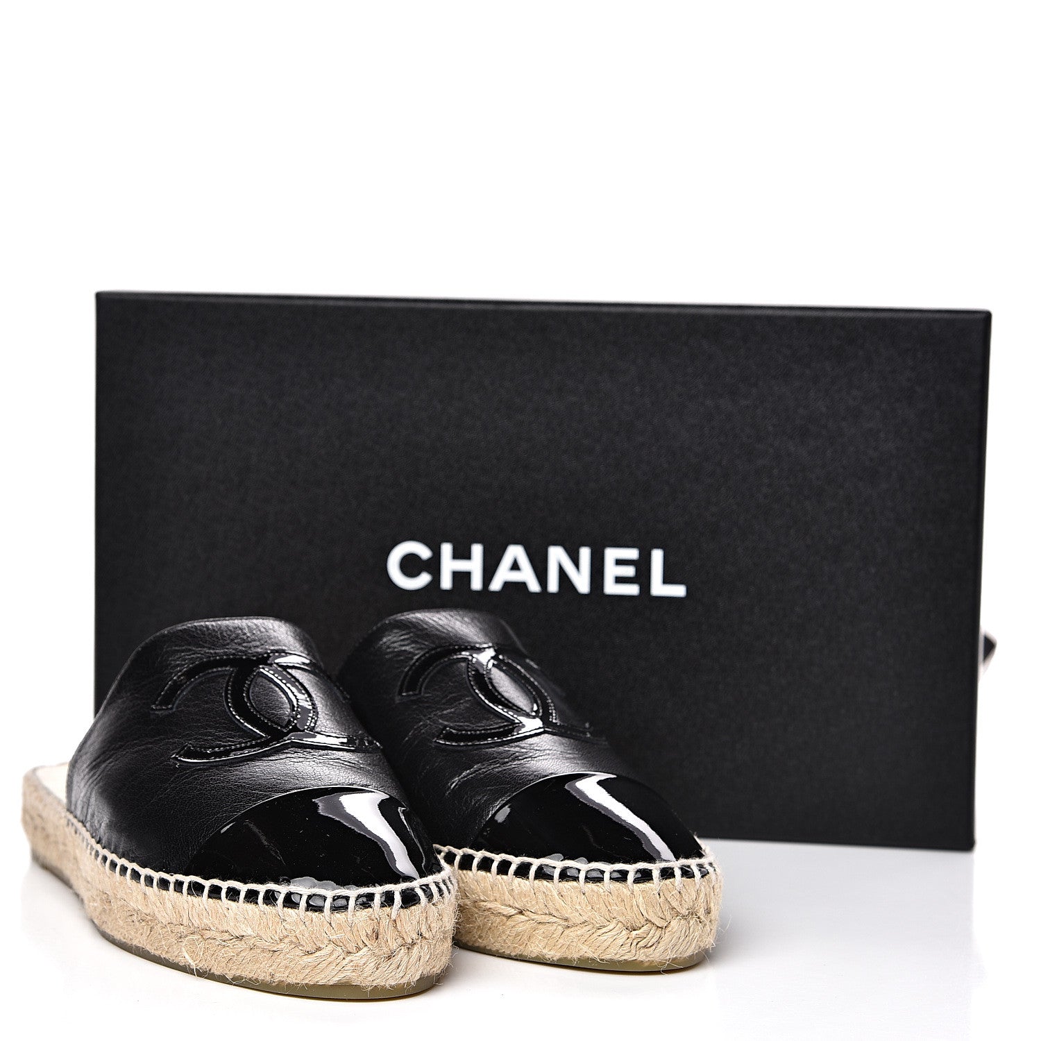 Chanel Goatskin Patent CC Espadrille Mules 36 Black 10 of 10