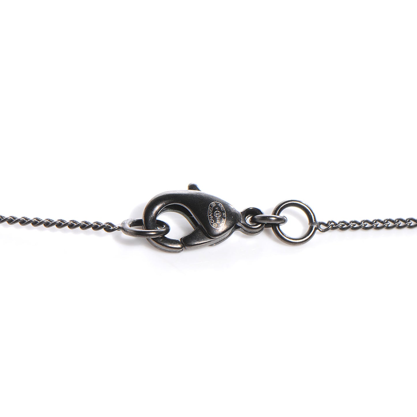 Crystal Studded CC Necklace Dark Silver Black