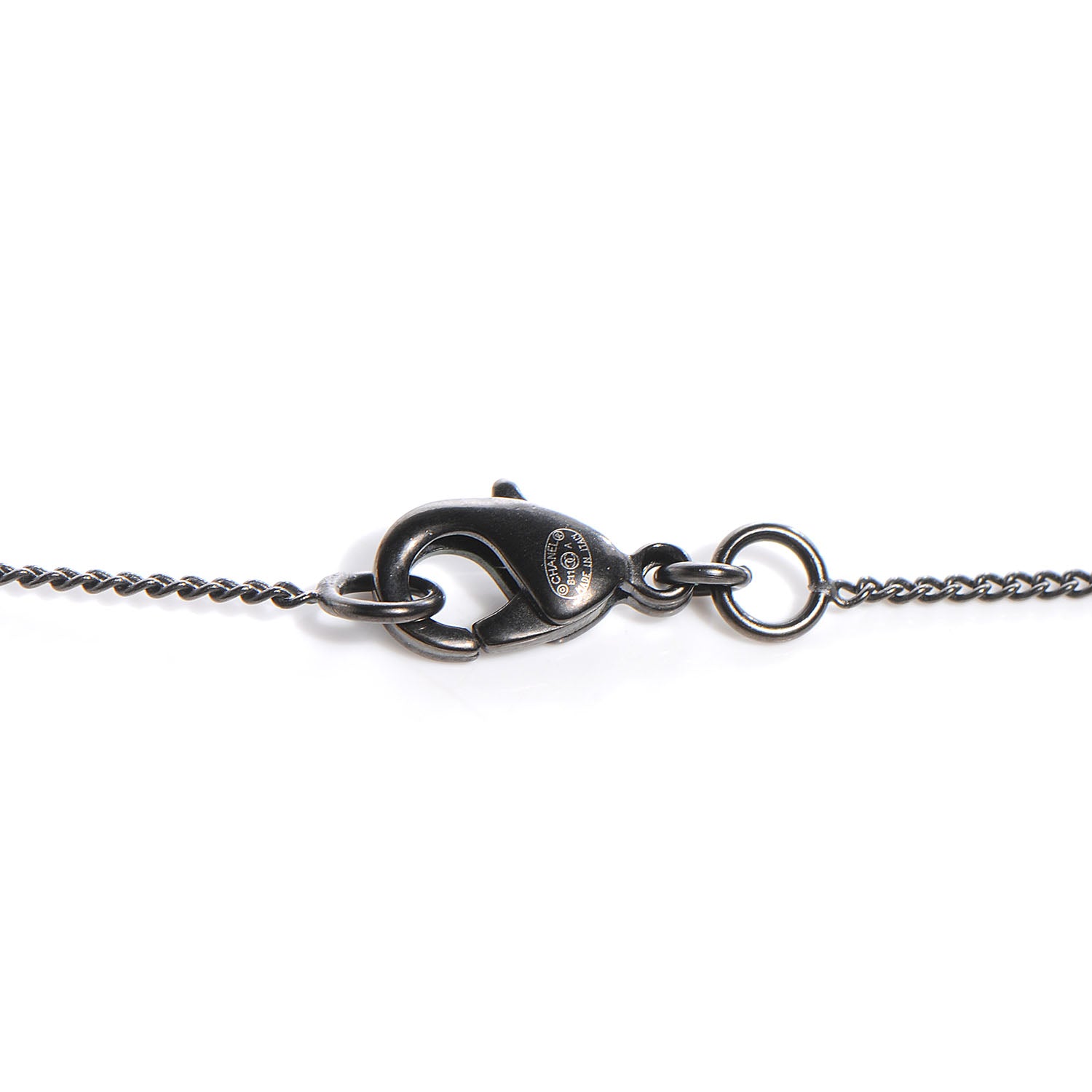 Chanel Crystal Studded CC Necklace Dark Silver Black 3 of 4