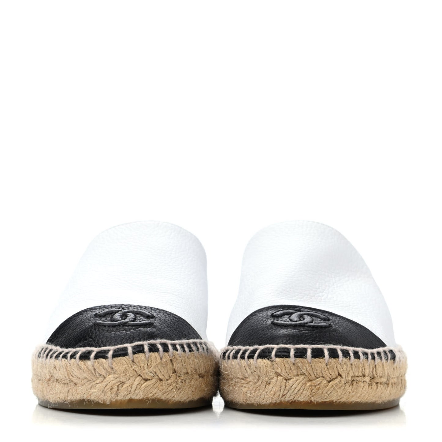 Grained Calfskin CC Espadrilles 37 White Black