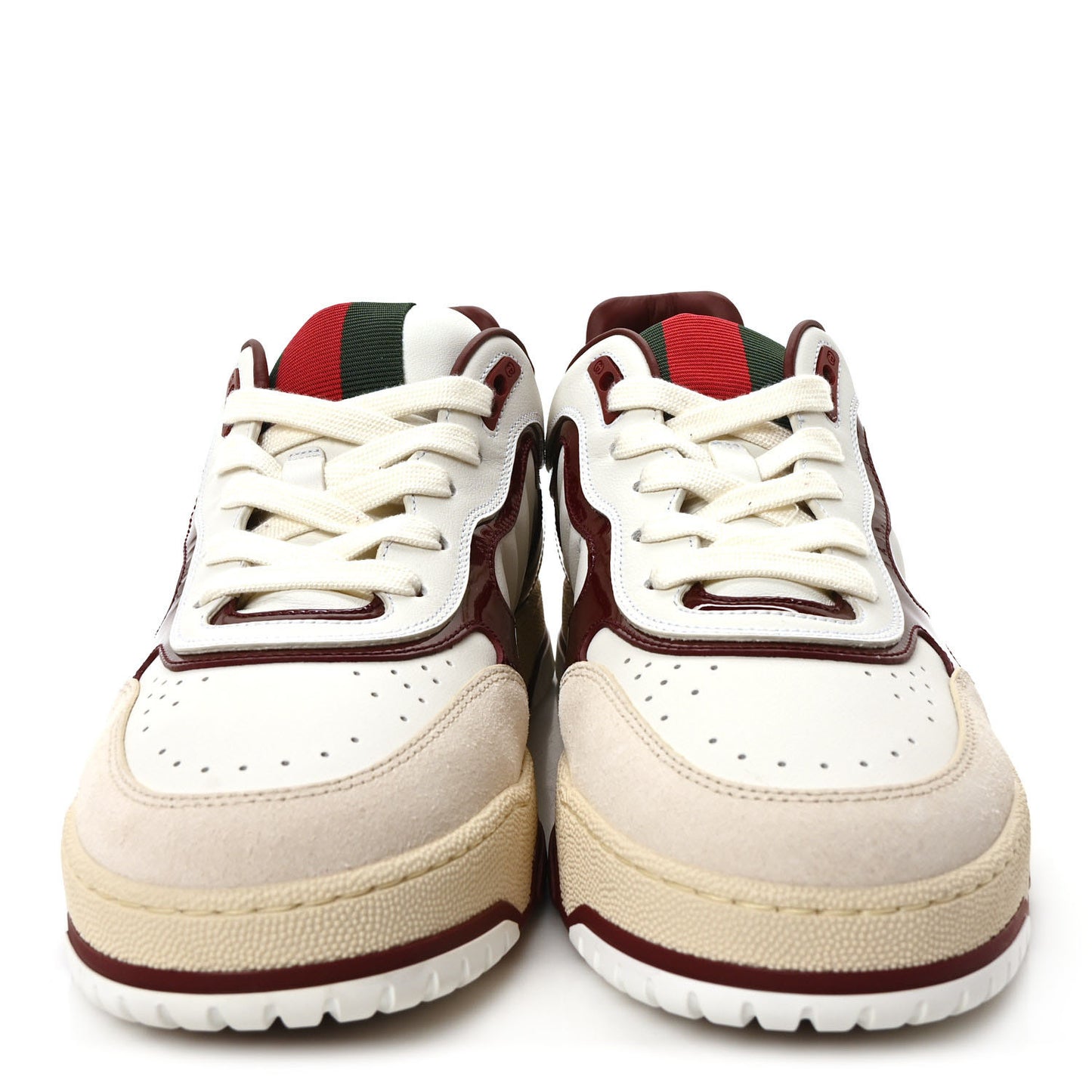 Calfskin Suede Mens Re-Web Sneakers 8 White Red