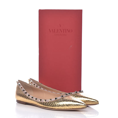 Valentino Garavani Metallic Watersnake Rockstud Ballerina Flats 40 Gold Poudre 10 of 10