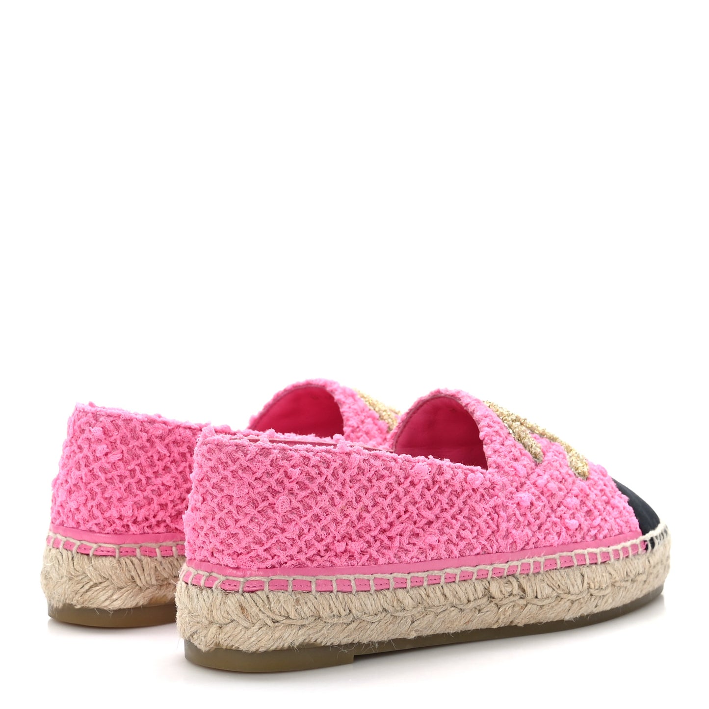 Tweed Grosgrain CC Espadrilles 36 Pink Black