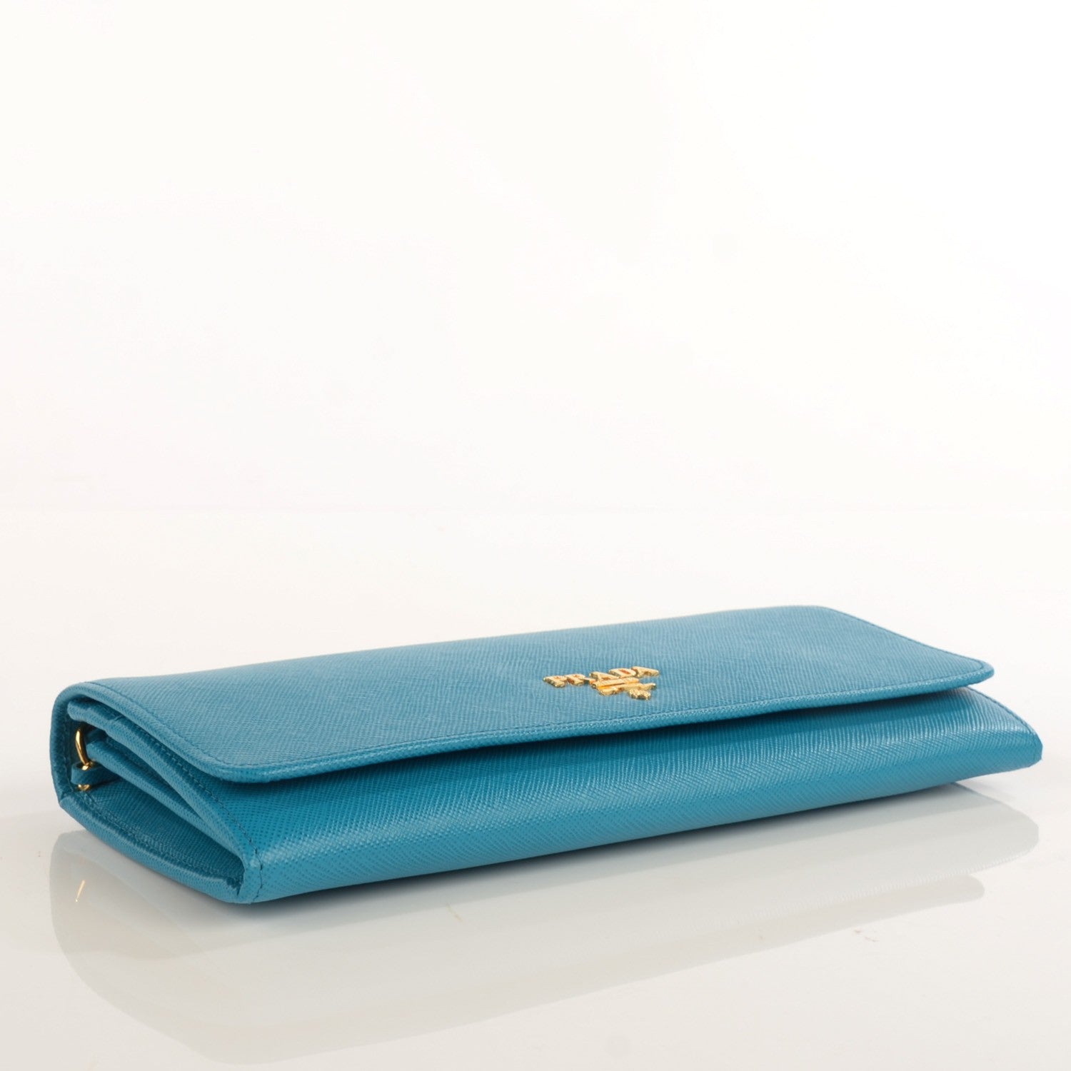 Prada Saffiano Metal Oro Chain Wallet Celeste 5 of 10