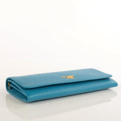 Prada Saffiano Metal Oro Chain Wallet Celeste 5 of 10