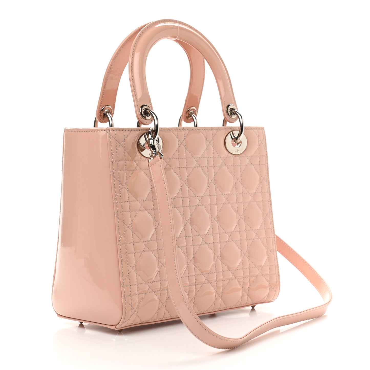 Patent Cannage Medium Lady Dior Rose Clair