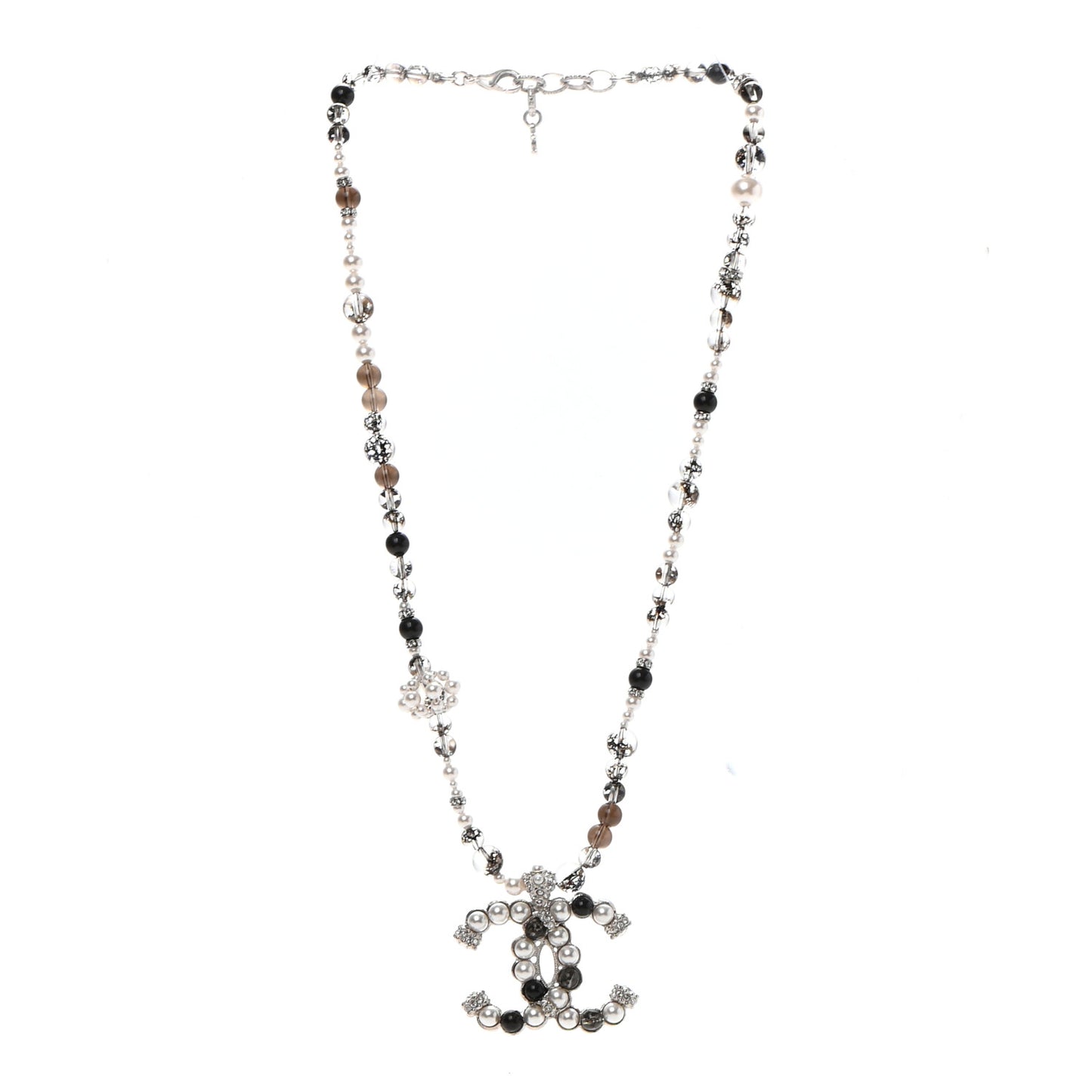 Pearl Crystal Bead CC Long Pendant Necklace