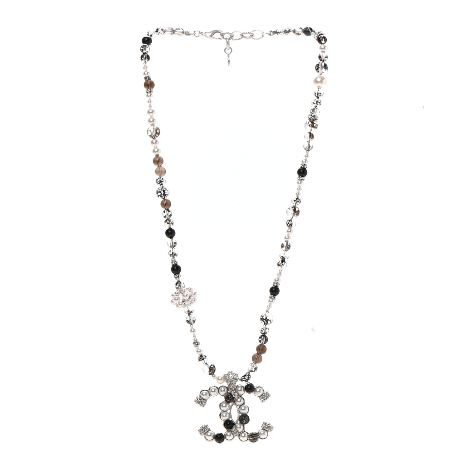Chanel Pearl Crystal Bead CC Long Pendant Necklace 3 of 5