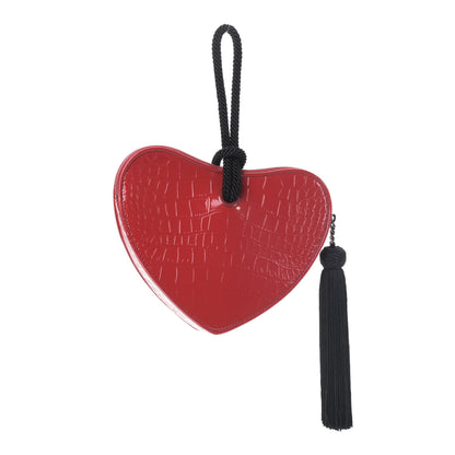 Saint Laurent Patent Crocodile Embossed Sac Coeur Heart Shaped Clutch Red 2 of 4