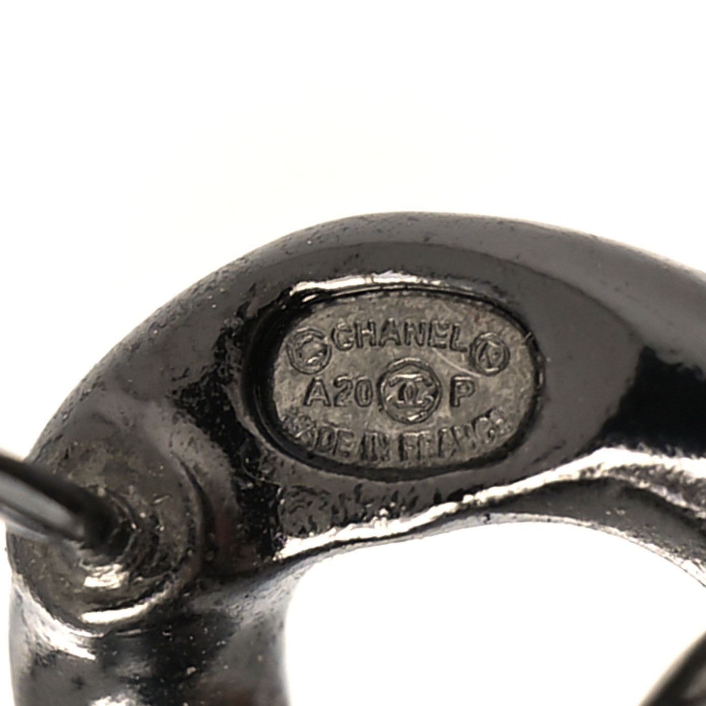 Metal CC Pick Drop Earrings Ruthenium