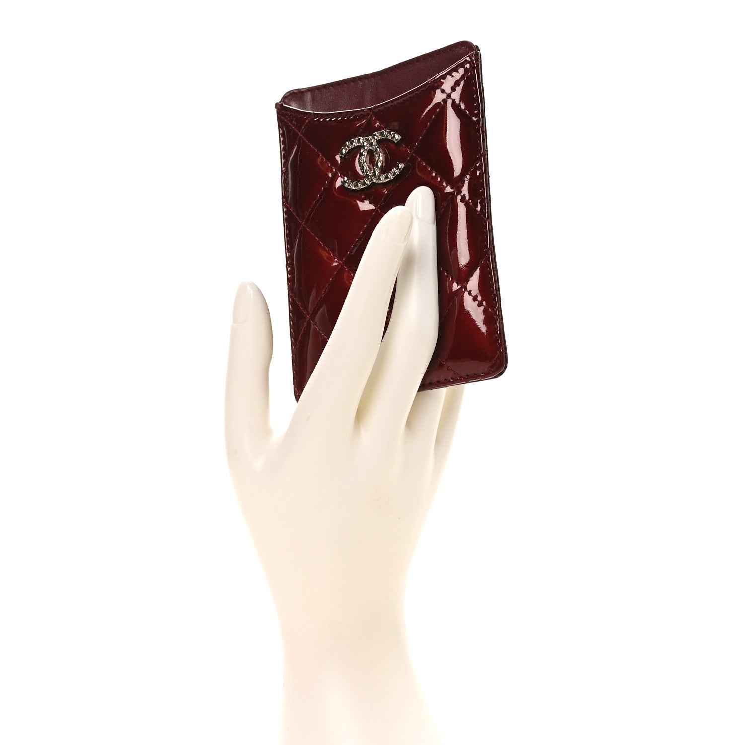 Chanel Patent Quilted Brilliant Vertical Card Holder Light Burgundy 2 of 8