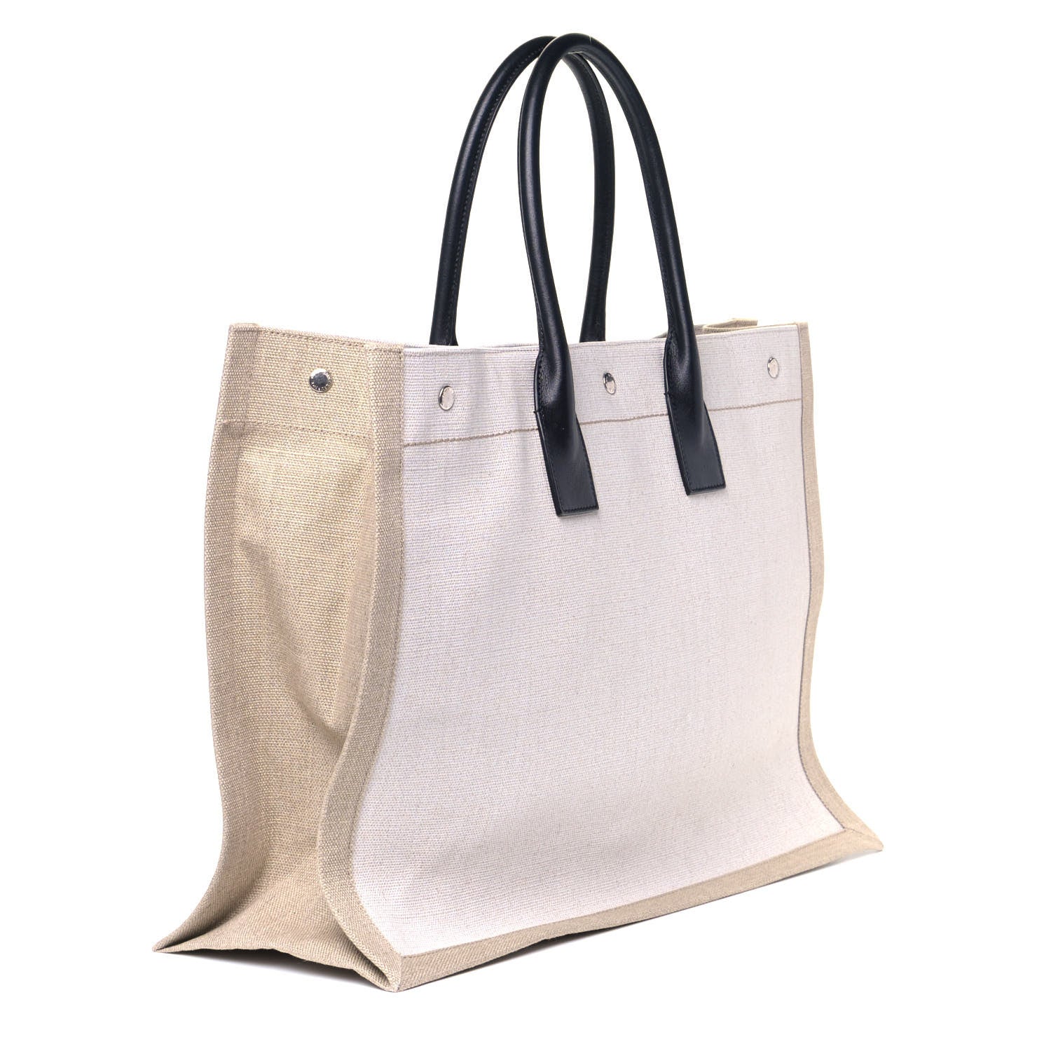 Saint Laurent Linen Calfskin Rive Gauche Tote Optic White 2 of 5