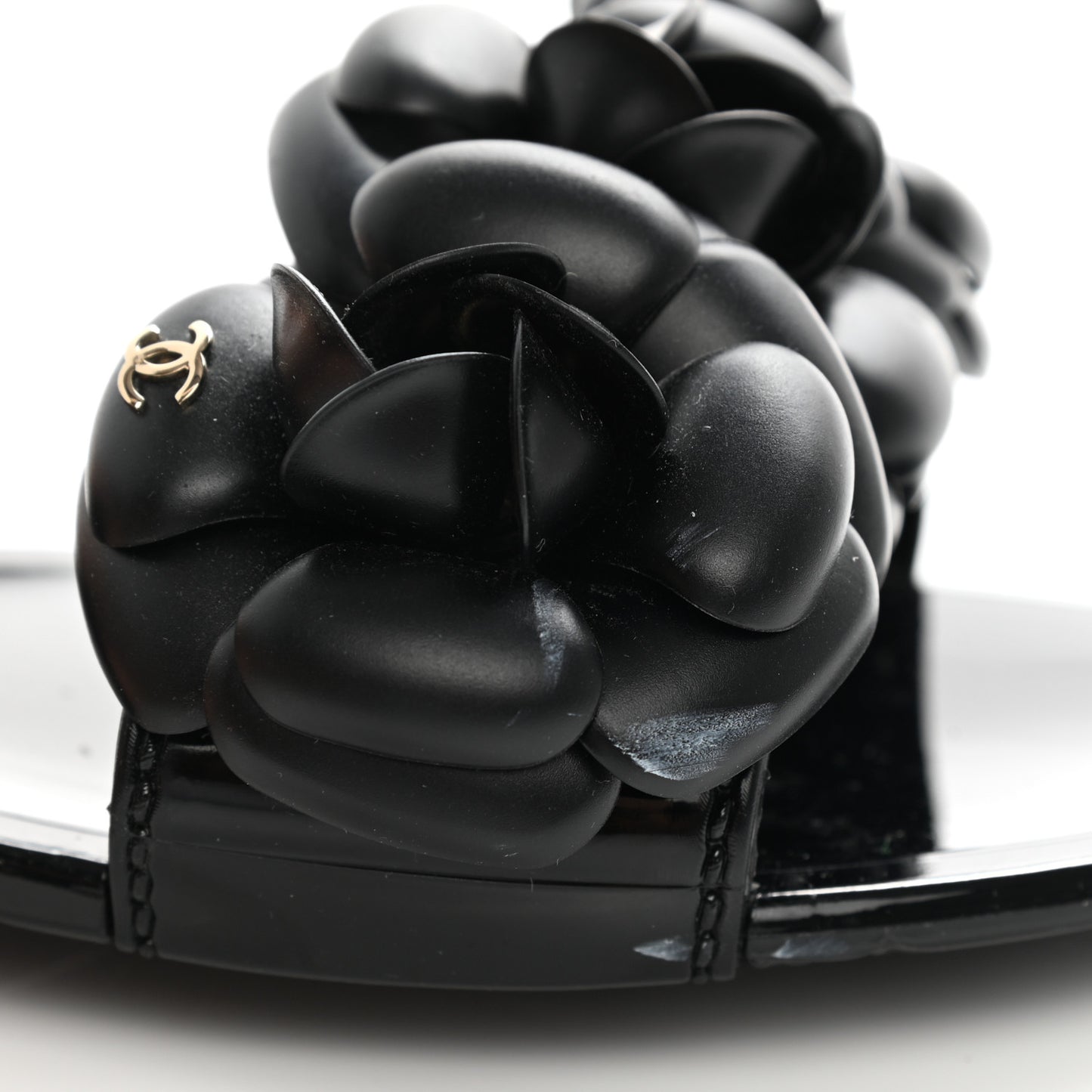 Patent Quilted Camellia Sandal 38 Black
