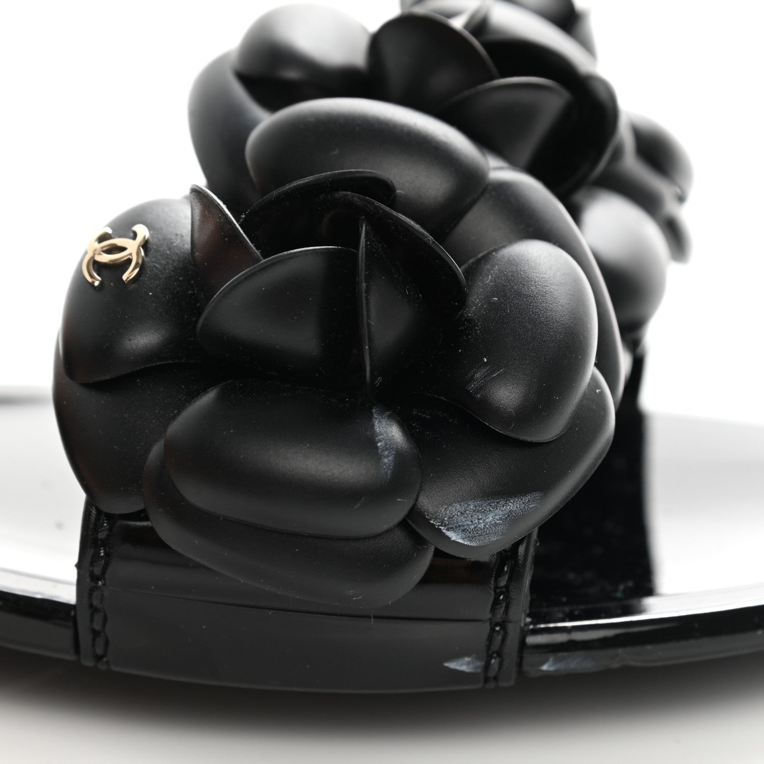 Chanel Patent Quilted Camellia Sandal 38 Black 12 of 14