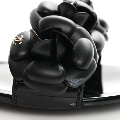 Chanel Patent Quilted Camellia Sandal 38 Black 12 of 14