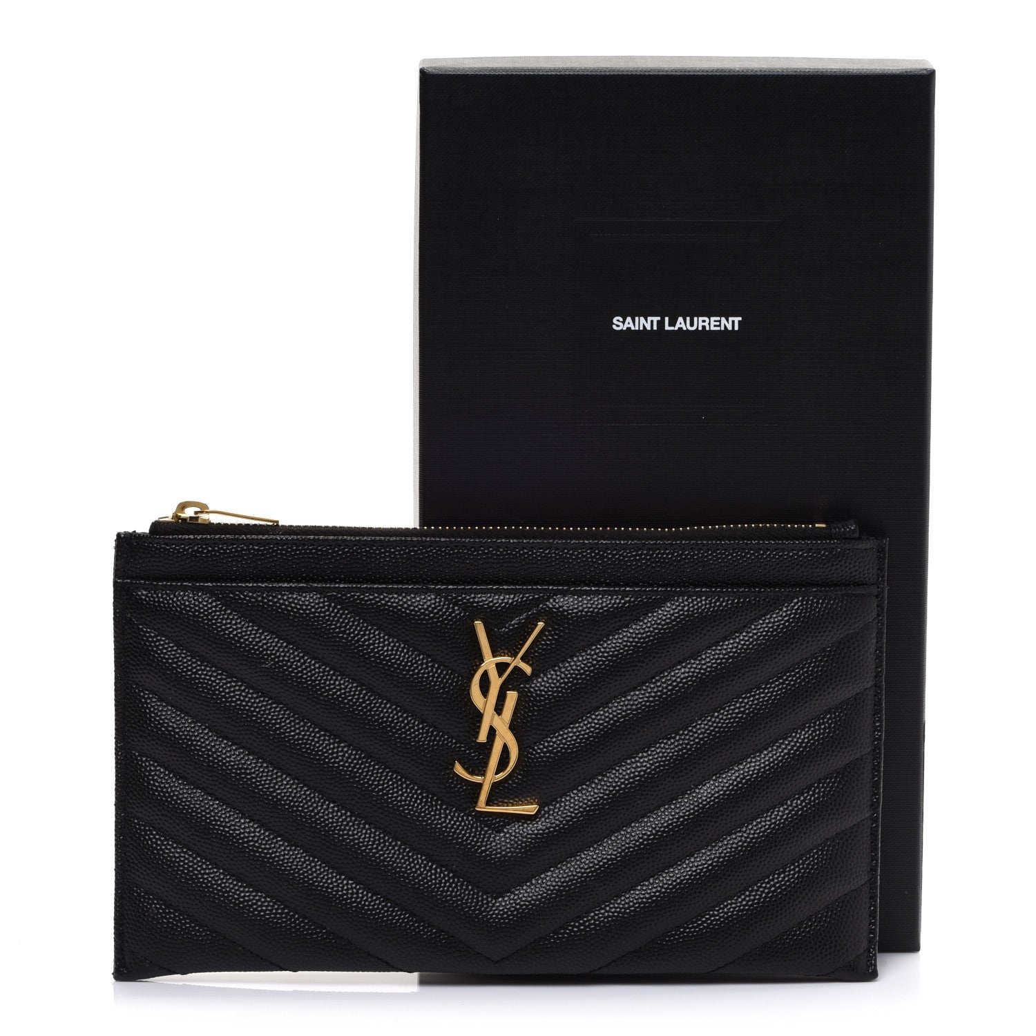 Saint Laurent Grain De Poudre Chevron Monogram Bill Pouch Black 13 of 13