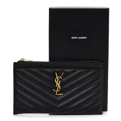 Saint Laurent Grain De Poudre Chevron Monogram Bill Pouch Black 13 of 13