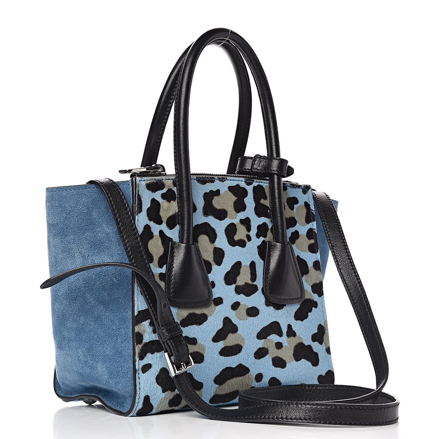 Calf Hair Suede Leopard Print Mini Twin Pocket Tote Mare Black