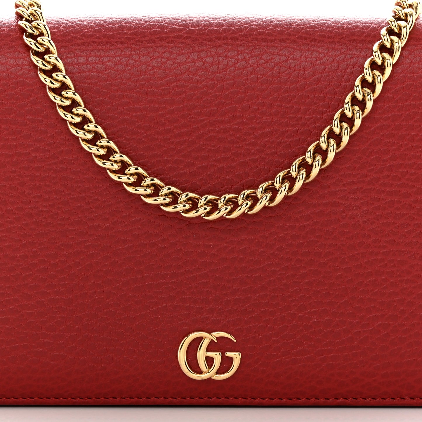 Dollar Calfskin Mini GG Marmont Chain Wallet Hibiscus Red