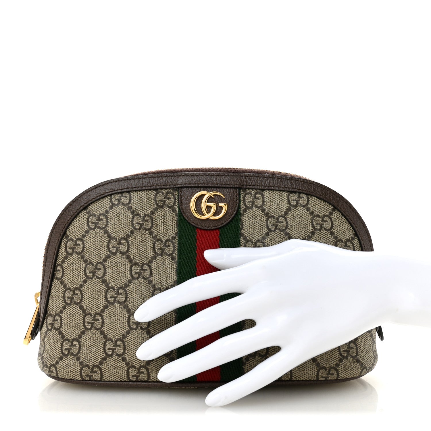 Gucci GG Supreme Monogram Textured Calfskin Web Large Ophidia Cosmetic Case Beige Ebony New Acero 2 of 7