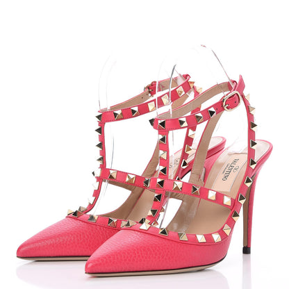 Valentino Garavani Pebbled Calfskin Rockstud Ankle Strap Pumps 36.5 Cyclamin 3 of 7