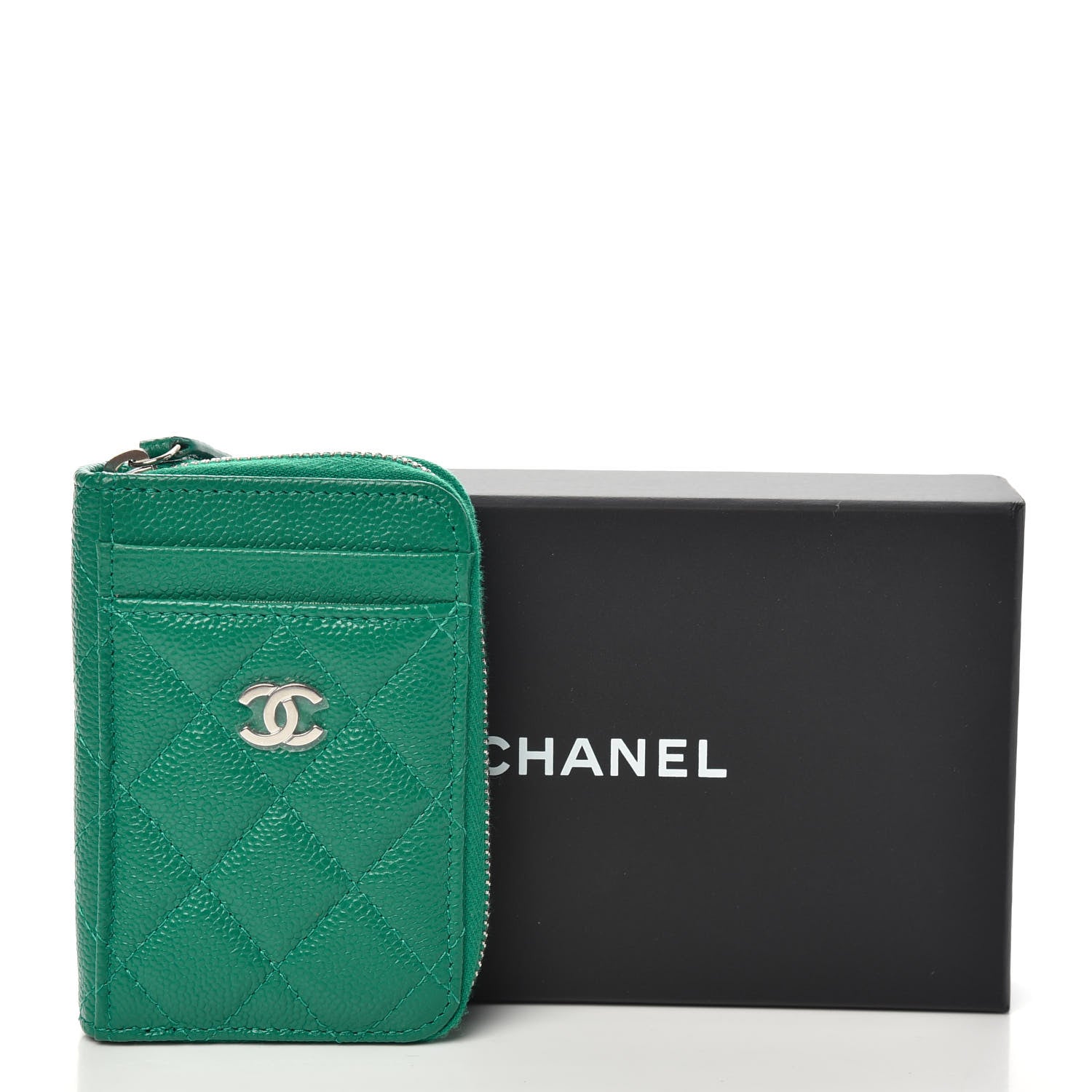 Chanel Caviar Quilted Zip Card Holder Green 7 of 7
